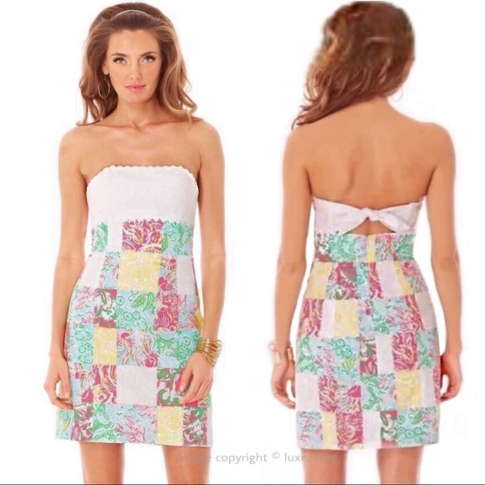NWT Lilly Pulitzer Mini Dress Strapless Green Yellow White Tropical Print Size 4